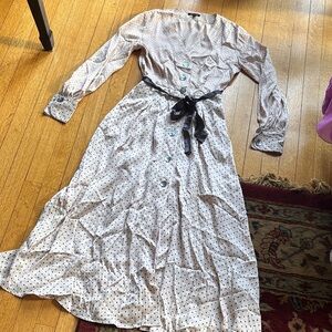 Massimo Dutti White and Black Polka Dot Maxi Dress